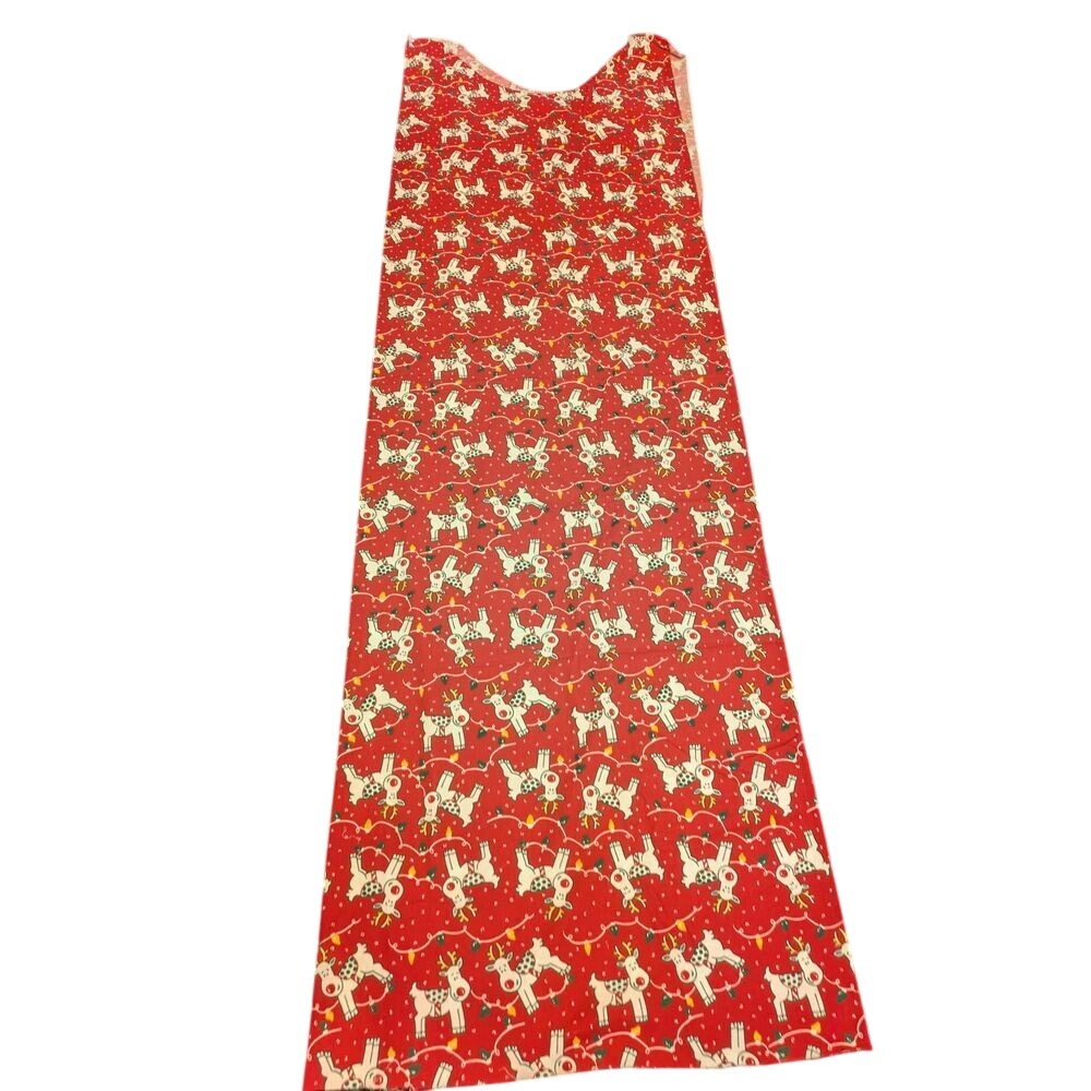 Festive Christmas Reindeer Print Fabric Red White Holiday Kitchen Cooking Baking